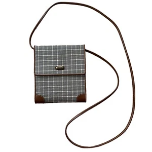 Vtg Esprit Crossbody Bag Purse Trifold Wallet Brown Ivory Houndstooth Check - Picture 1 of 10