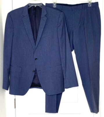 HUGO BOSS Navy Huge6/Genius5 Slim Fit Wool-Blend Blazer Jacket Pant Suit Set 44R - Image 1 of 4