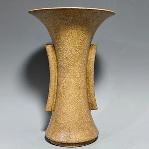 15.5" China song dynasty offcial kiln ge Porcelain yellow glaze open slice vase - Picture 1 of 9