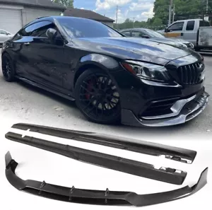 REAL CARBON Front Bumper Lip Spoiler Side Skirt For Benz W205 C205 C63 Coupe - Picture 1 of 21