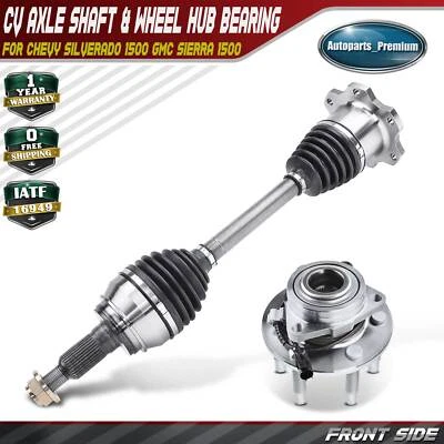 Conjunto de cojinete de eje CV + cubo de rueda delantero para Chevy Silverado 1500 GMC Sierra Foto 1 de 4