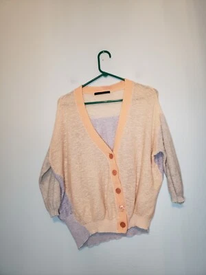 Sita Murt Womens 38 Cardigan Button Front Semi Sheer Orange Purple Linen Blend - Image 1 of 4