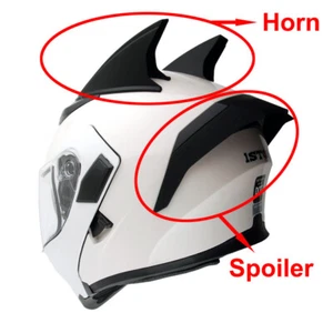 1Storm Motorcycle Modular Dual Visor Full Face Helmet Decoration Black Horn Wing - Bild 1 von 10