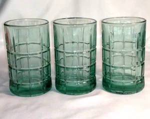 Set of 3 Vintage Anchor Hocking Tartan Juice Glasses Dark Olive Green 8 Ounce 4" - Picture 1 of 4