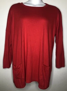 Top túnica rojo brillante XL bolsillos delanteros manga larga cuello redondo tejido suave - Imagen 1 de 11