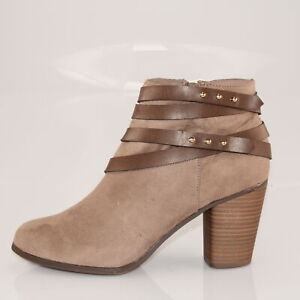 Material Girl Mini Women's Size 10 M Taupe Strappy Stacked Heel Ankle Boots