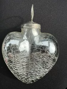 Vintage Kugal Style Crackled Glass Heart Ornament Silver Colored - Picture 1 of 4