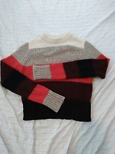 Rag & Bone Britton Striped Ribbed Sweater Cream Red Black Mohair Alpaca Wool XS