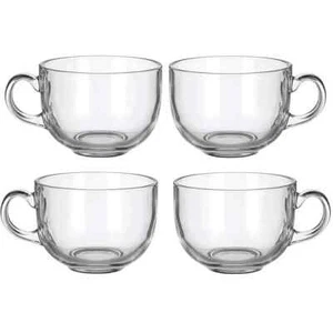 4Multipurpose Gourmet Coffee Tea Mugs Bowls 470 ML-Thick Clear Glass With Handle - Picture 1 of 3