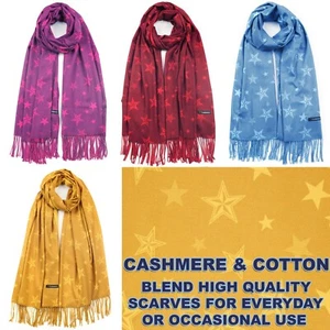 Damen Winter Schal Kaschmirmischung Baumwolle Sternenmuster Quaste Saum UK - Bild 1 von 6