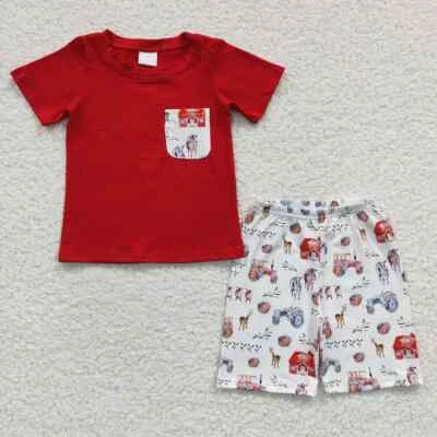 Hermanos Bebés Niños Granja Bolsillo Camisa Verano Trajes Ropa Conjuntos Foto 1 de 4