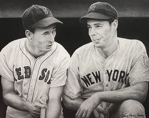 Ted Williams & Joe DiMaggio Original Drawing Graphite 8x10 By James Henry Smith - Picture 1 of 3