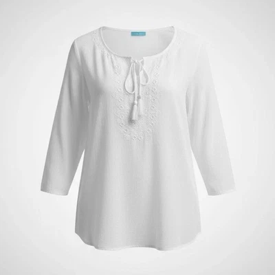 Блузка J. McLaughlin XL белая хлопковая с петлями вышитая богемное коттеджкор топ - Изображение 1 из 4