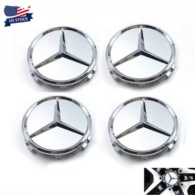 4 x 75mm Matte Chrome Emblem Fit For Mercedes Benz C E S Center Wheel Hub Caps Foto 1 de 4