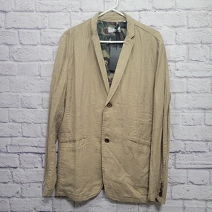 NWT Five Four Linen Blend Blazer Jacket Mens L Khaki w/ Camo Liner Lightweight - Picture 1 of 9