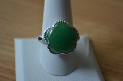 15.80ct Natural Green Jade / Diopside Ring Rhodium over Fine Silver Size 6 - Image 1 of 4