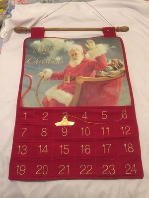 Винтажный старый адвент-календарь Санта-Клауса с прикрепленной золотой звездой обратный отсчет - Изображение 1 из 4