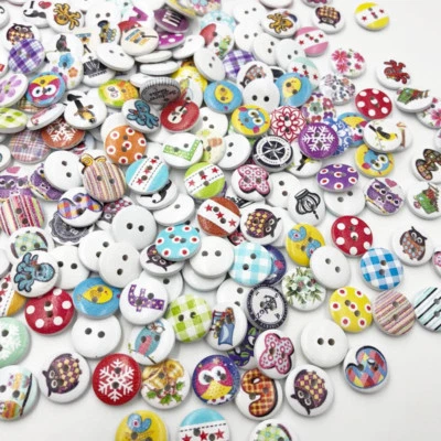 100pcs Mixed Wooden Buttons in Bulk Crafts Round Colorful Painting Buttons WB525 - Image 1 of 2