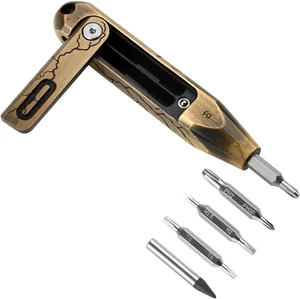 Otacle D1 Cracked Brass Small EDC Multi Bit Pocket Screwdriver, 8 in 1 Mini Prec - Picture 1 of 12