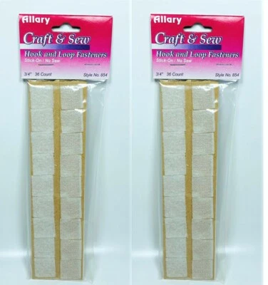 LOT OF Allary Stick-On No Sew Hook & Loop Fasteners, 3/4", 72 Count - SQUARE - Image 1 of 4
