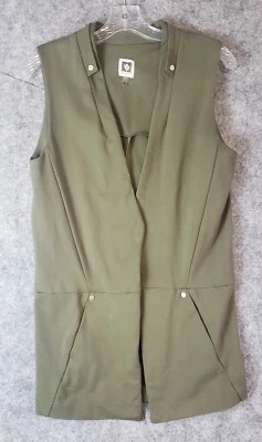 Chaleco para mujer ANNE KLEIN pequeño verde frente abierto tendencia sin mangas oliva Foto 1 de 4