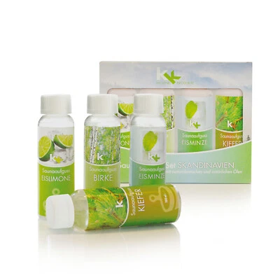 KK HYGIENE PRODUKTE KK Saunaaufguss "Skandinavien" Saunakonzentrat Saunaduft 4 x 100 ml Geschenk-Box