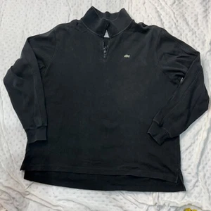 VTG Lacoste Sweater Mens XXL (9) Black 1/4 Zip Pullover Sweater Cotton - Picture 1 of 6