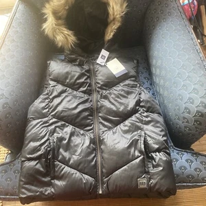 Gap Kids Puffer Vest Faux Fur Hooded Black Size Xxl plus 14-16 - Picture 1 of 8