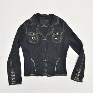 Rocawear Women's Button Denim Blazer Jacket Solid Cotton Black Size XL Y2K - Picture 1 of 8