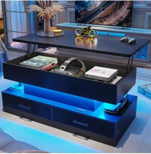 40" Lift Top Coffee Table with LED Light 2 Fabric Storage Drawer for Living Room - Picture 1 of 5