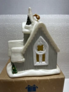 Avon Christmas Tree Ornament Snow Covered Church Insert Light Bulb In Back Slot - Picture 1 of 5