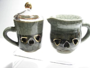 Vintage ~ Somayaki Galloping Horses Double Wall Crackle ~ Creamer & Lidded Mug - Picture 1 of 8