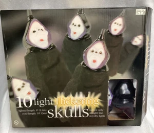 10 Light Flickering Skulls Halloween String Light Set Black Robes Indoor Use 10’ - Picture 1 of 6