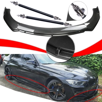 For BMW 320i 328i 330i Carbon Fiber Style Front Bumper Lip /Spoiler /Strut Rods Foto 1 de 4