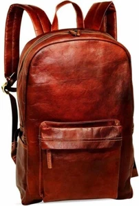 Hecho a Mano Piel Auténtica Marrón Mochila Viaje Bandolera Vintage - Imagen 1 de 9