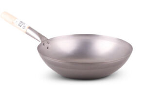 KNALLER ANGEBOT Wok Pfanne Ø 35cm FLACHER Boden Asiatische Eisenpfanne Wokpfanne