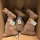 Tissu primitif lapin chocolat lapin printemps de Pâques avec étiquette faite à la main