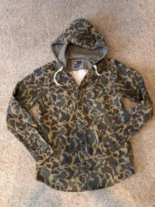 MODERN AMUSEMENT mens S - Army CAMO GREEN Hooded Canvas Button Shirt JACKET Coat - Picture 1 of 5