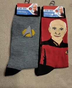 Lot of 2 Star Trek Captain Picard Mens Crew Socks Fits Shoe Size 10-13 - Picture 1 of 4