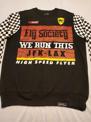 FLY SOCIETY WE RUN THIS JFK - MANGA LAXA NEGRA A CUADROS Camisa Para Hombre Grande 22.5WX29L Foto 1 de 4