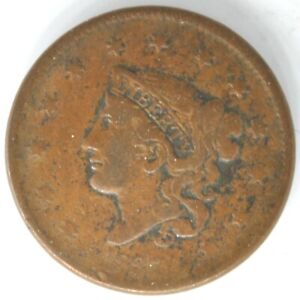 1837 Liberty Matron Head Coronet Large Cent US Copper Penny Coin Medium Letters 