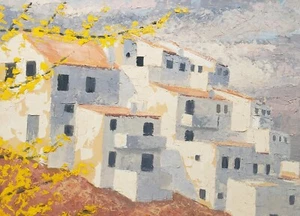 1965 M. Yellis - Signed Vintage Original Oil Cityscape Art Painting - Picture 1 of 4