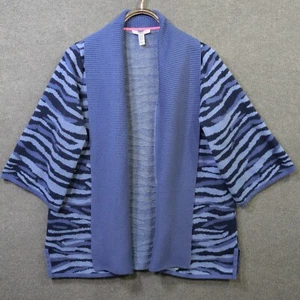 Isaac Mizrahi Live Cardigan Womens 1X Open Sweater 3/4 Sleeve Blue Zebra Stripes - Picture 1 of 12