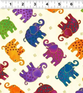 MYTHICAL JUNGLE Elephants Cream Quilt Fabric Laurel Burch /Clothworks  by 1/2 Yd - Picture 1 of 1