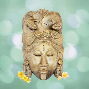 Balinese Mask Dewi Sri With Frogs Fertility Good Luck Abundance Goddess Hand Car - Picture 1 of 10