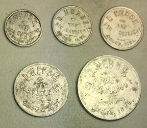 OGDEN, IOWA IA D. NEBBE THE BIG DAYLIGHT SET OF 5 TOKENS 5c - $1.00 - Picture 1 of 12