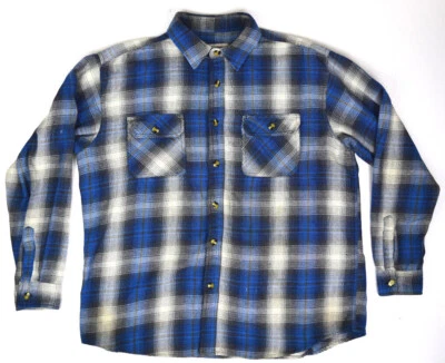 Vintage Plaid Flannel Shirt Size XL 90s Woven Blue Shadow Plaid Cobain Special - Image 1 of 4