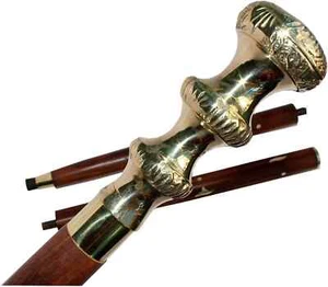 LIARA-Antique Solid Brass Head Handle Victorian Wooden Walking Stick - Picture 1 of 4
