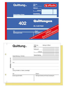 1x Herlitz 402 Quittungsblock A6 2x40 Blatt selbstdurchschreibend SD Quittungen