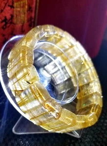 Natürliches Gold Rutilquarz Kristall Rechteck Qualität Herren Armband 22 mm 12 mm - Bild 1 von 2